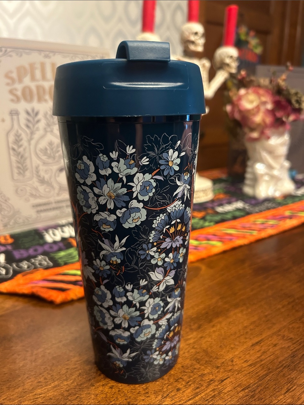 Vera Bradley Navy Floral Insulated Travel Tumbler - Reusable Beverage Cup